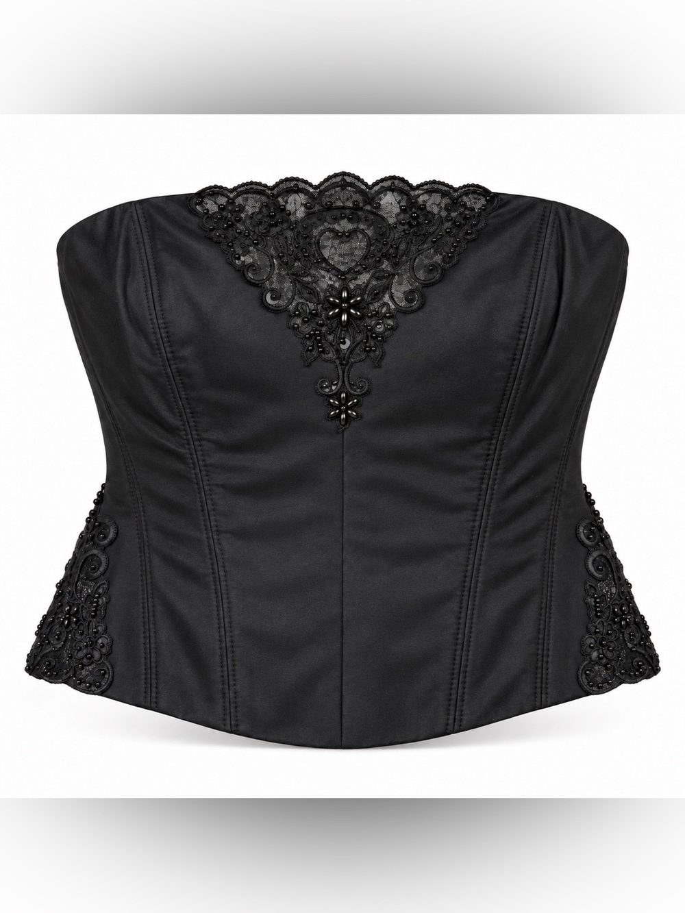 NEXT Y2K Black Beaded Lace Boned Corset Top UK 16/ US 12 / euro 44